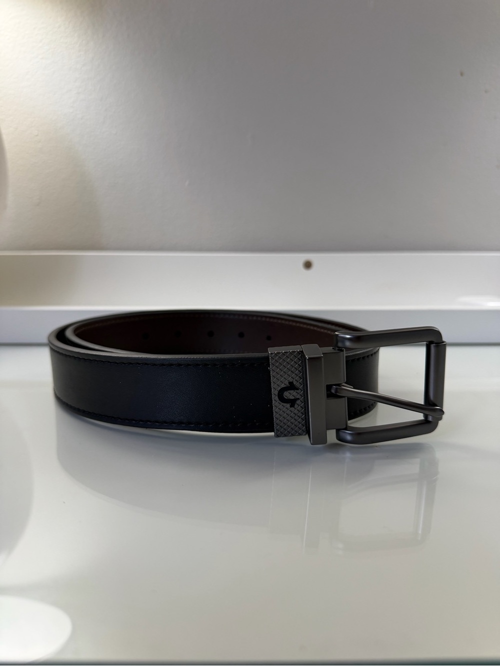 Men's True Religion Black/Brown Leather Belt Reversible Size 34
